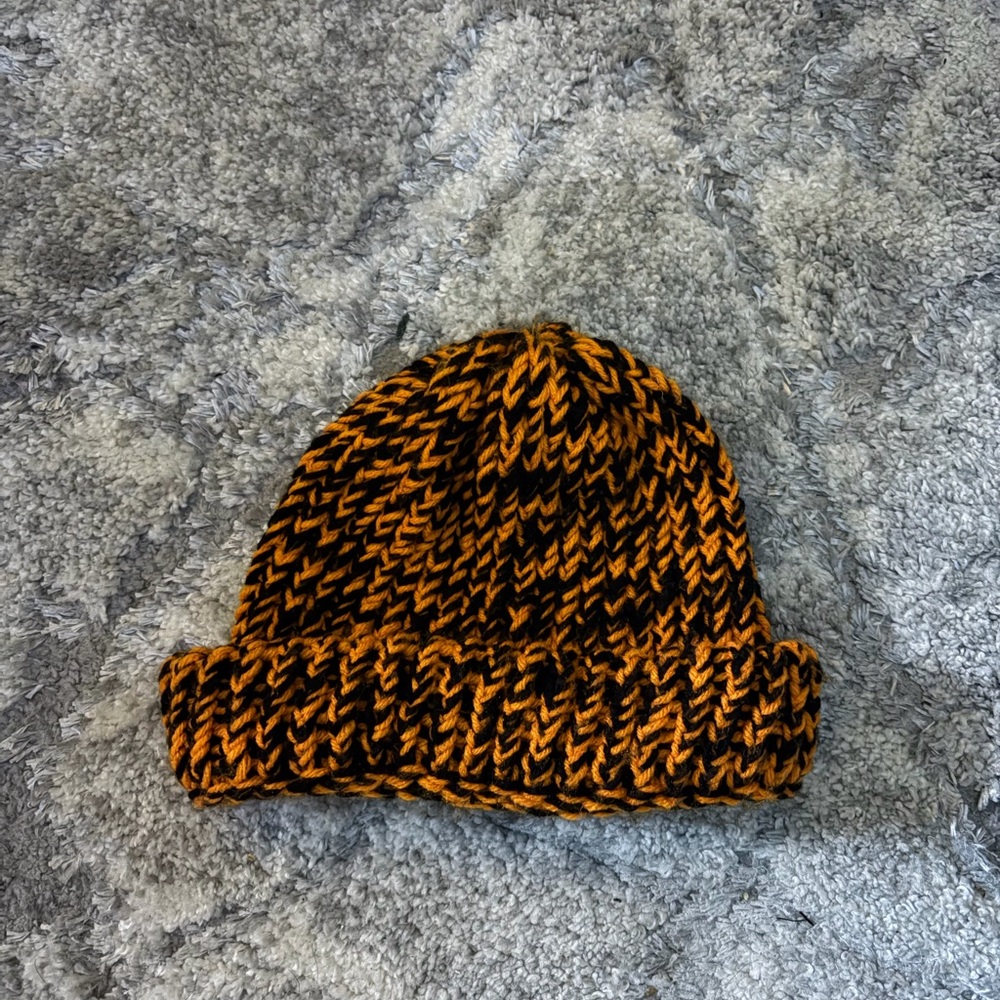 Cozy Knit Beanie - Black and Orange